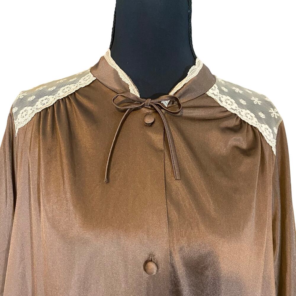 Vintage 70s Sans Souci Brown Nylon Lace Trim Long… - image 6